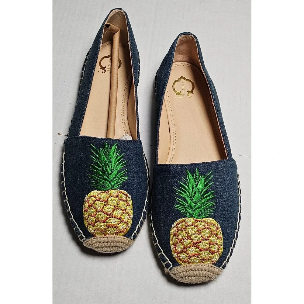 C. Wonder Penelope Denim Pineapple Embroidered Espadrille Flats‎ Blue A291212 5M